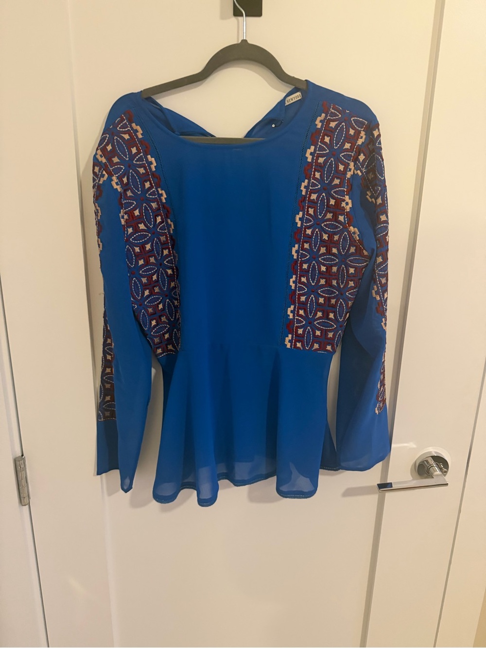 AKA New York Royal Blue Embroidered Peplum Blouse